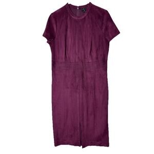 Worthington Suede Dress Womens Sz 12 Maroon Burgundy Front Slit Short Sleeve